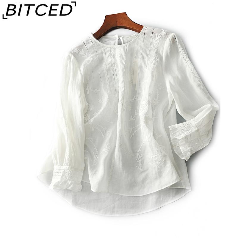 

BITCED Women s Spring/Summer Lace-Up Vertical Stretch Embroidered Top XXL белый