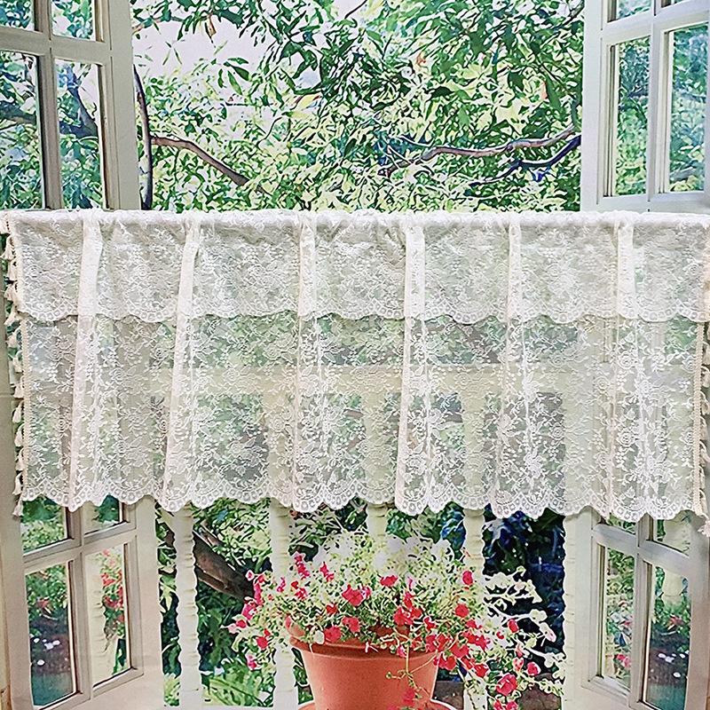 European-style kitchen partition curtain printed with white lace window curtain alcove short curtain