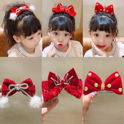 Cloth Tassel Hairpin Red Hairclip Fashion Bow Hair Clip  New Year