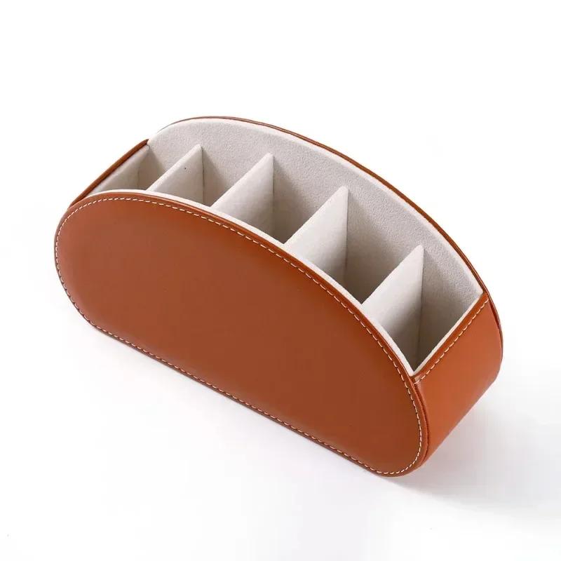 1PC Multifunctional 5 Grid Desktop PU Leather Organizer Remote Control Storage Box Cosmetics Makeup Brush Holder Sundries Stand