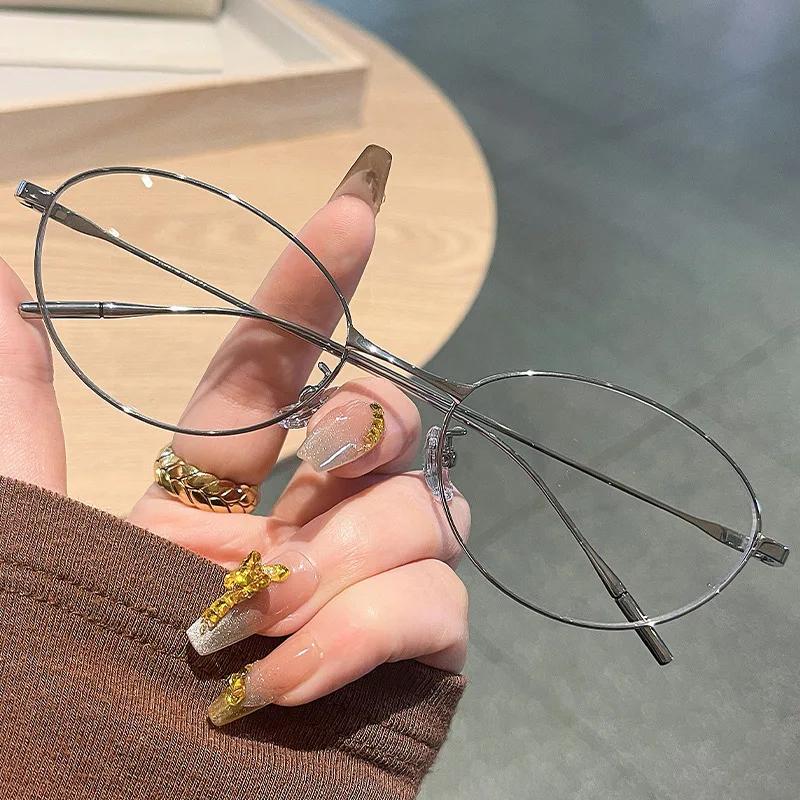 New Fashion Cat Eye Myopia Glasses Oval Metal Frame Reading Glasses Can Be Fitted with The Degree of Advanced Sense of Glasses