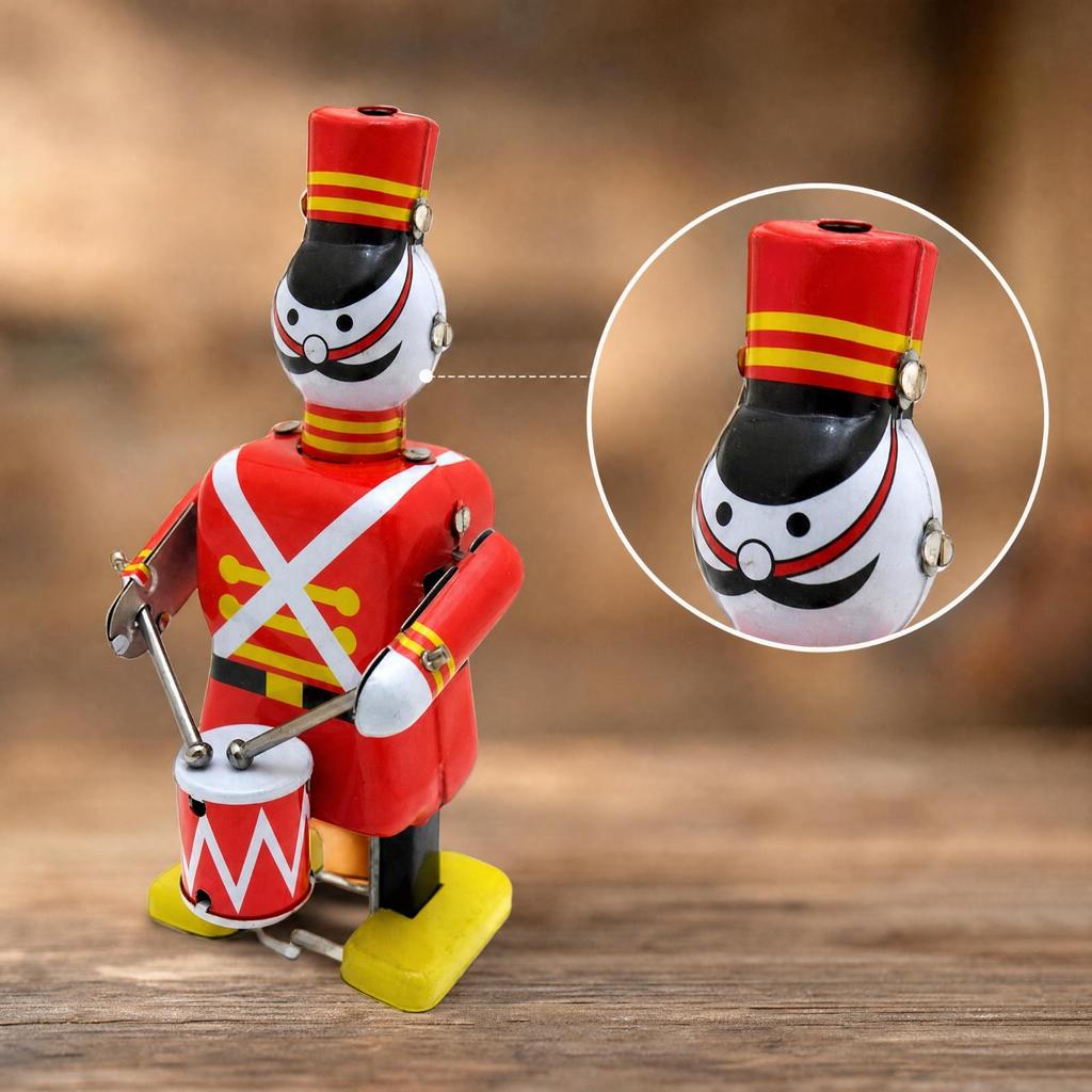 Marching Drummer Tin Wind-up Toy Vintage Tinplate Clockwork Handmade