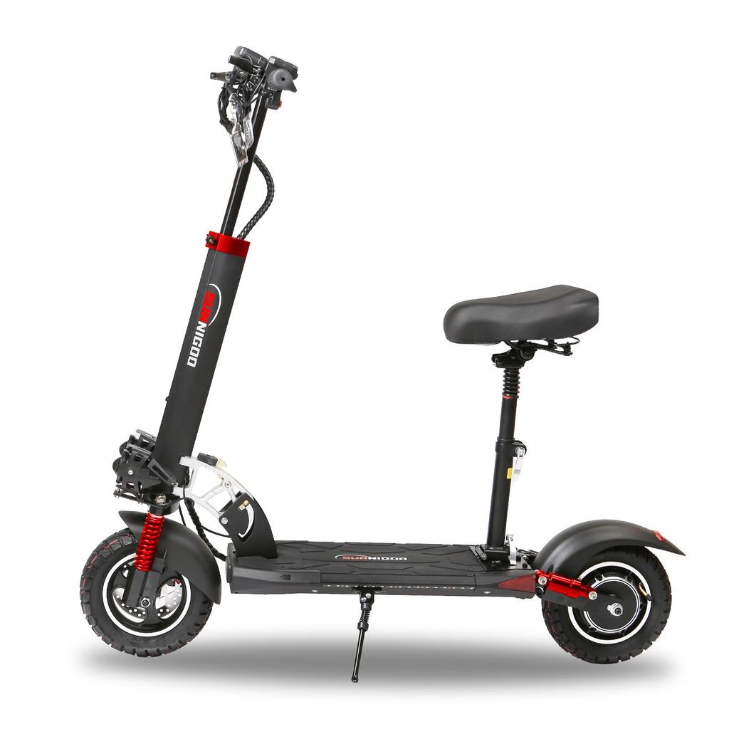 N3L MAX All Terrain Seated E-Scooter, Black & Red Foldable Build, 48V 15Ah Battery, Durable 10 Inch Tire for City Commuting & Casual Outdoor Trips