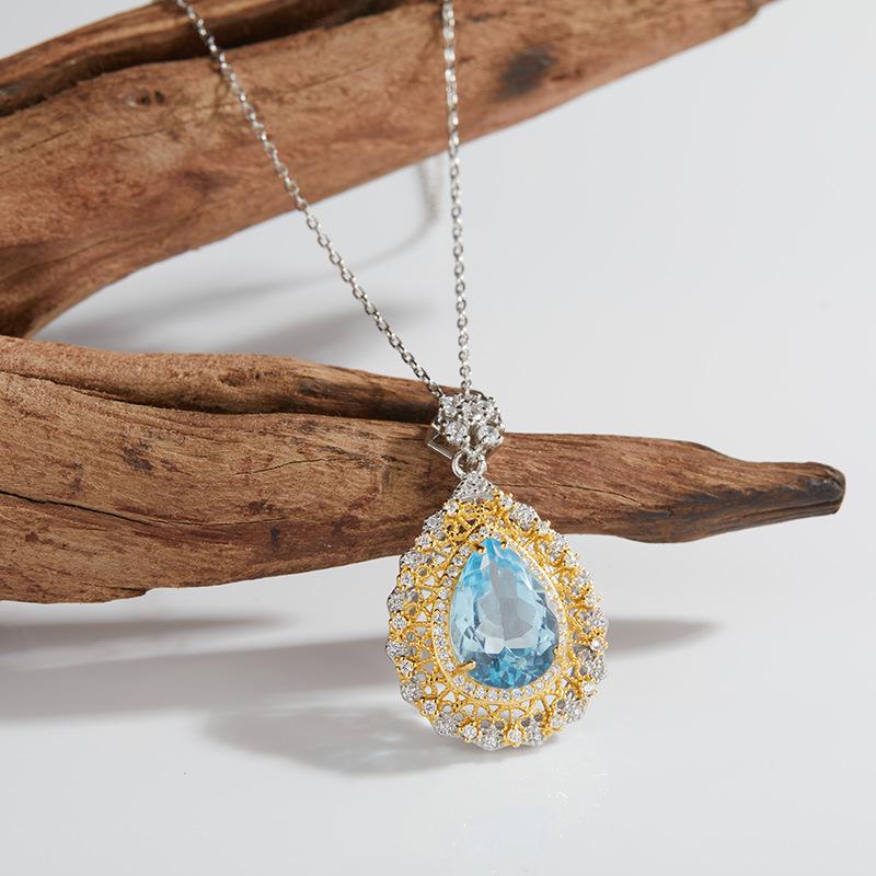 Vintage Hollow Atmosphere S925 Sterling Silver Inlaid With Large Natural Amethyst Topaz Colored Treasure Pendant Necklace Women