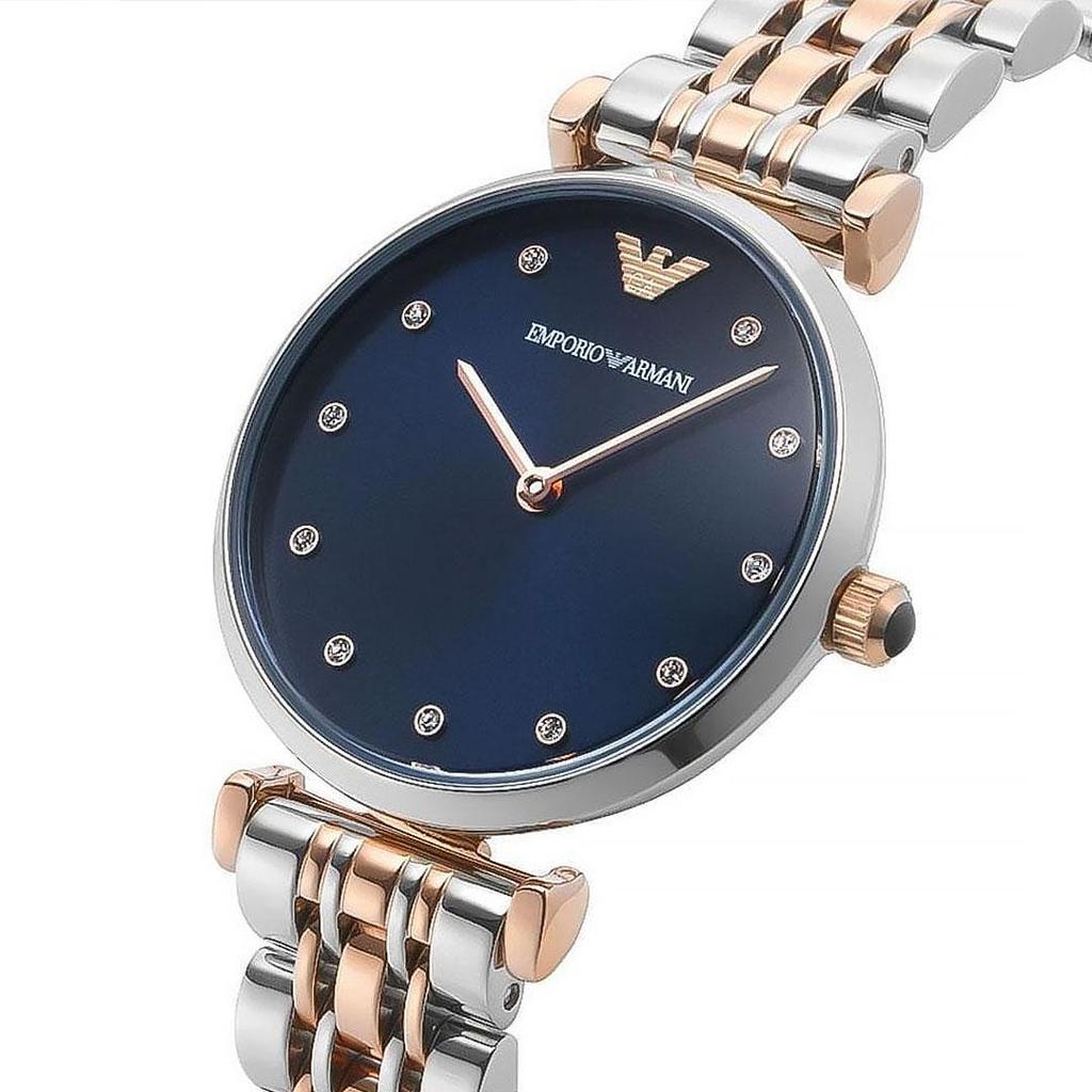 Emporio Armani AR11092 Gianni T Bar Crystal Blue Dial Two Tone Ladies Watch