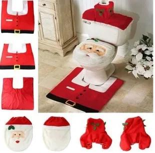 New 3pcs Santa Claus Toilet Cover With Foot Pad And Water Tank Cover+Tissue Cover Toilet Decoration Set Bathroom Decoration