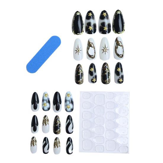 1 Set Women Press on Nails Almond French Tip Stick-on Long Fake Nails Full Cover Glue on False Nails DIY Manicure