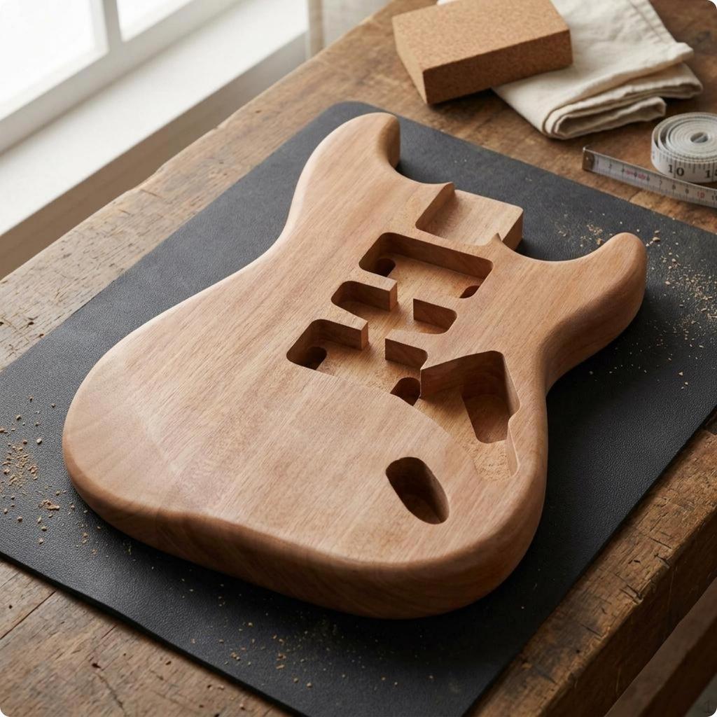 Wood Guitar Body Blank Visible Grain Shaped Electric Carved Edges for Home Assembly,