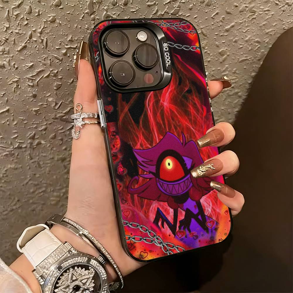 

H-Hazbin Hotel N-Niffty Phone Case For iPhone 17,16,15,14,13,12,11 Plus,Pro Max,XS,Colored Silver Plated Inside Cover iPhone17PRO