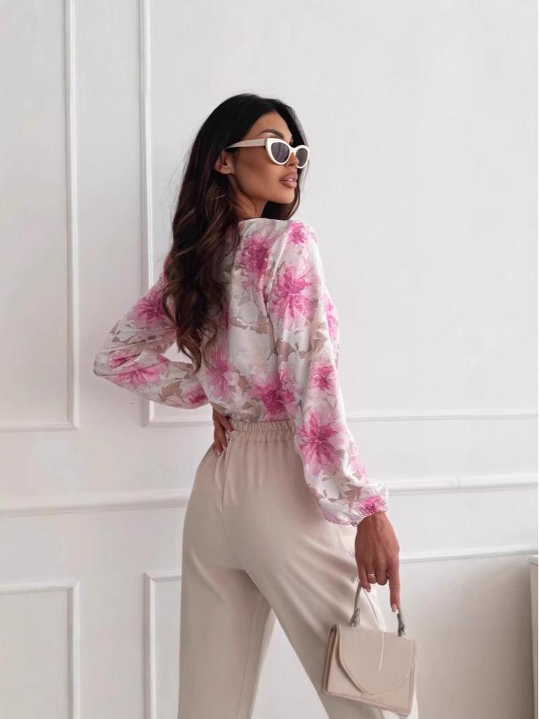 Elegantes Damen V-Ausschnitt Langarm Print Hemd