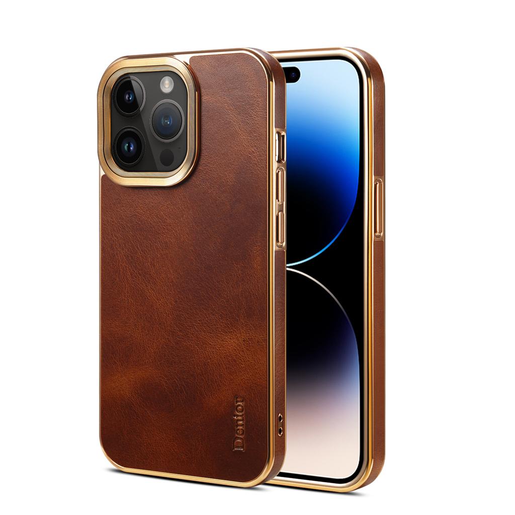 High-End Business Retro Ölwachs Erste Schicht Leder Schlüsselfertige Galvanik-Hülle Für Iphone 16 15 14 Plus 13 12 Pro Max Hüllen