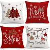 4Pcs Red White Christmas Pillow Covers, Merry Bright Snowflake Reindeer Print, Polyester Zippered For Living Room Sofa Decor