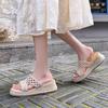 Height-increasing Slope Sandals for Women In Spring and Summer 2025, Woven Slippers with Skirts, Hollow Straw Shoes, One-word Slips