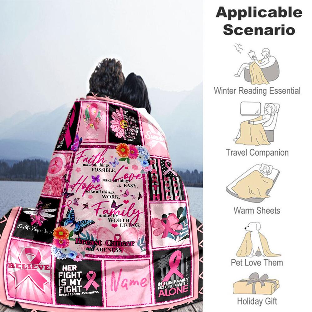 Pink Personalized Text Blanket Gift Customizable Blanket Durable Comfort Throw For Living Room Livingroom Bed Bedding Ideal for All Seasons