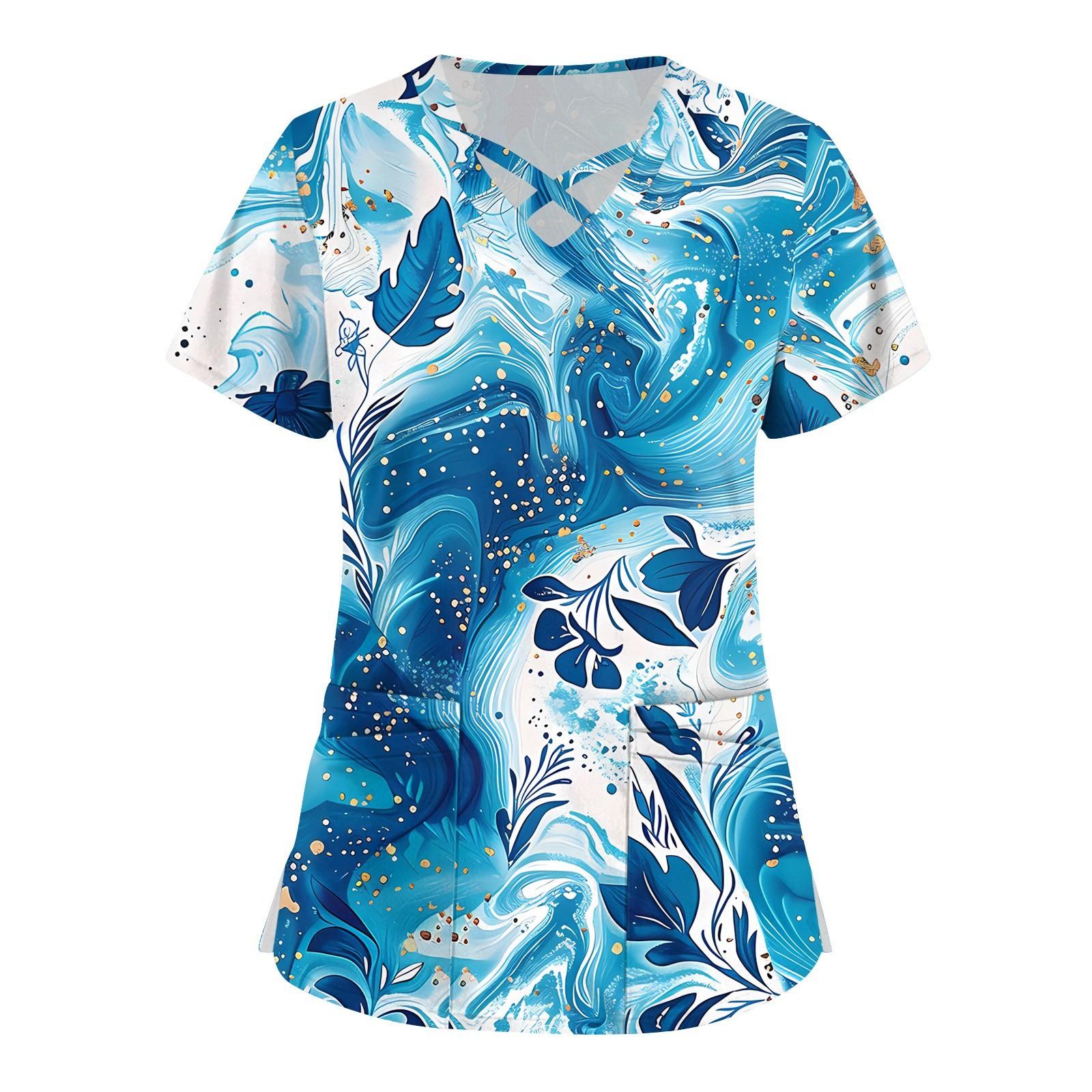 

Женский топ с коротким рукавом и V-образным вырезом, принтом и карманом Dry-nurse XXL синий