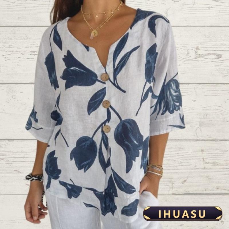 IHUASU Moda Donna Casual Estive Primaverili Scollo a V Manica Corta Camicette & Camicie Eleganti