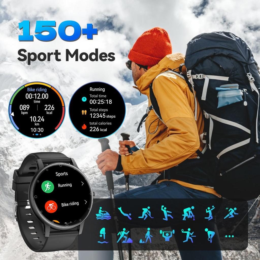 QTLLBT Sport-Smartwatch bequemes Silikonarmband drahtloser Anruf Schrittzähler Distanz-Tracker Musiksteuerung Nachrichtenbenachrichtigungen multifunktional geeignet