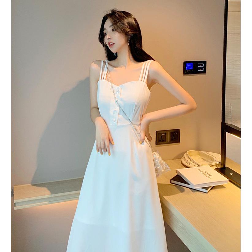 Damen Schlankmachendes Schwarzes Träger-Midikleid - Sommerkollektion 2025