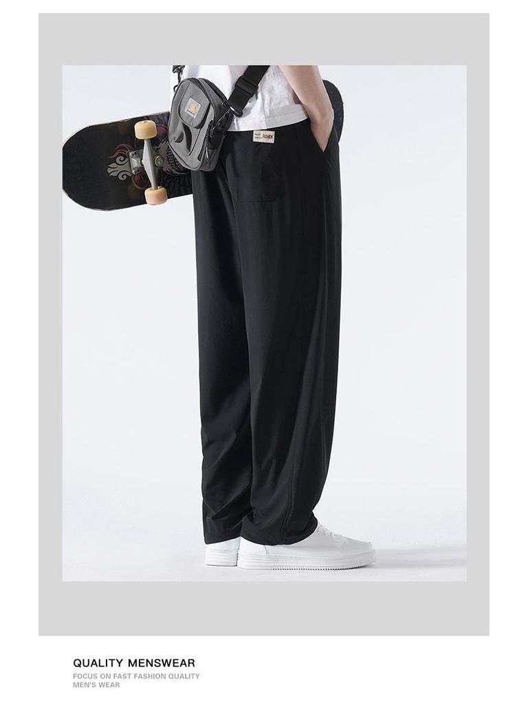 Men's Ice Silk Wide Leg Summer Pants - Loose, Draping, Micro Flare with Stretch for Casual Wear
