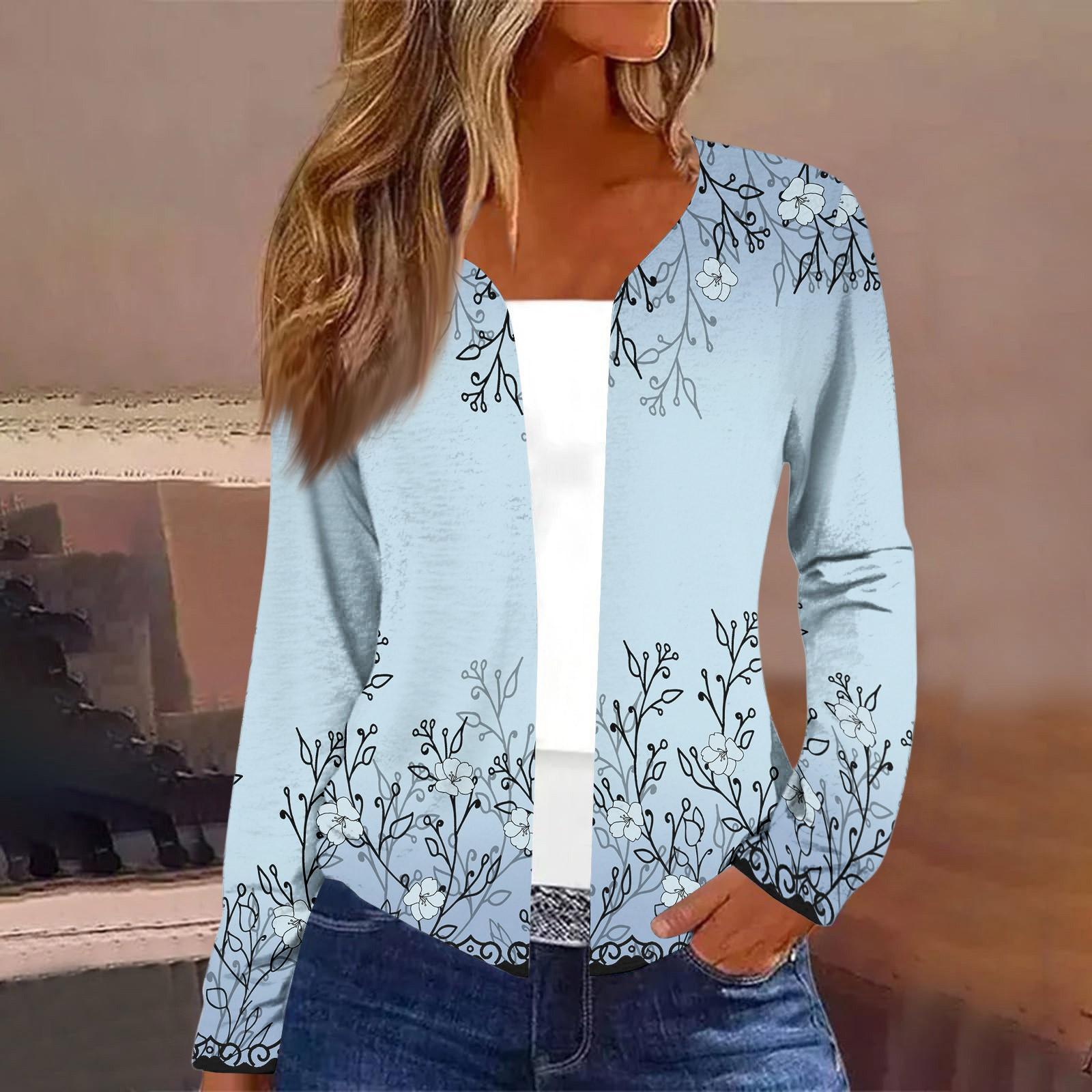 Women s Long Sleeve Open Front Cardigan Floral Print Lightweight Loose Fit Casual Outerwear Sweater XXL
