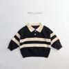Mori Style Children's Knitted Sweater - Striped, Two-Button, Turn-Down Collar, Casual and Fashionable for Boys and Girls in Spring and Autumn.