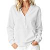 Women's Casual V Neck Pullover Sweatshirt Long Sleeve Buttoned Top with Front Pocket Lightweight Comfortable Fit