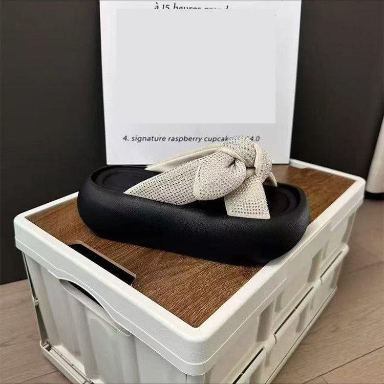 Thick-bottomed bow one-word women's 2025 summer new fashion versatile trend wear sandals casual cool slippers