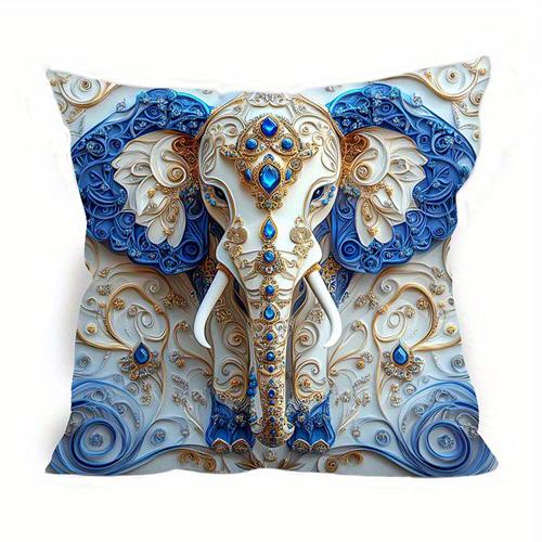 Home Decor Exquisite Blue and Gold Elephant Pattern Pillow Pattern Cushion Cover Suitable for Sofa Bedroom Car Pillow Cover