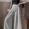 Women's 2026 Summer Ice Silk Striped Wide-Leg Pants: High-Waisted, Loose, Casual, Cotton-Linen, Floor-Length, Straight-Leg Fit