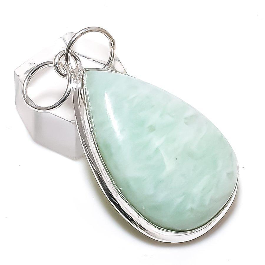 Natural Amazonite Gemstone Handmade 925 Sterling Silver Gift Pendant 2.05" K5d60