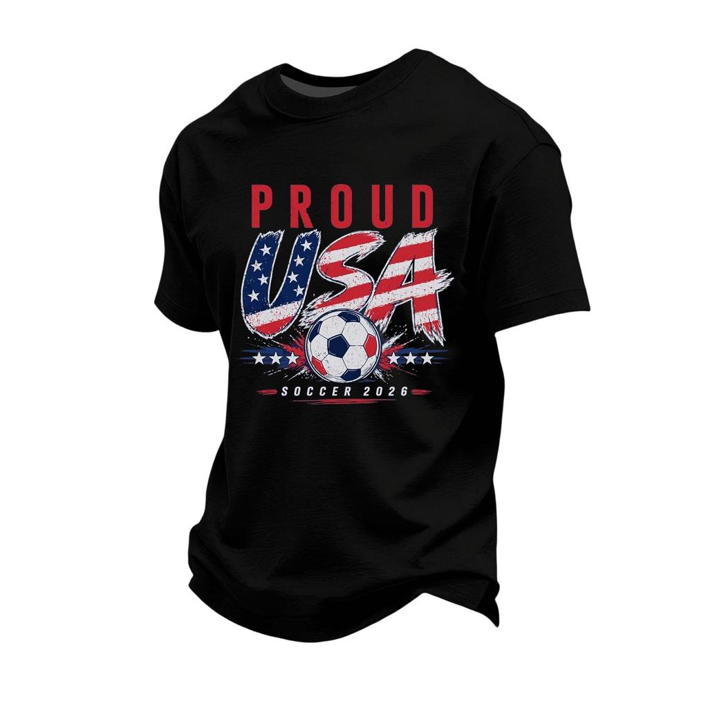 Men's Soccer Graphic Short Sleeve T-Shirt Loose Fit Casual Team Support Top
