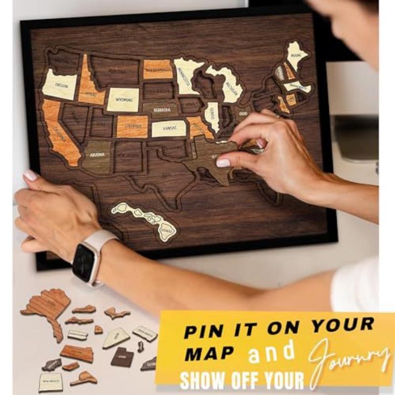 

Wooden Travel Puzzle Board State Travel Tracker Wall Decor Interactive Trip Keepsake 2026 New Gift