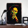 Bob Marley Portrait in Rasta Colors Poster Customized Wall Art Vintage Metal Signs Retro Tin Plaque for Man Cave Coffee Bar Home