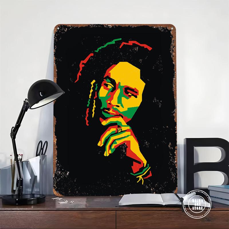 Bob Marley Portrait in Rasta Colors Poster Customized Wall Art Vintage Metal Signs Retro Tin Plaque for Man Cave Coffee Bar Home