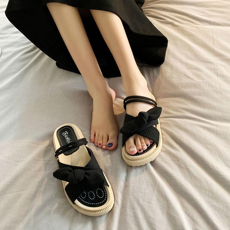 Dame Sommer Hausschuhe Dicke Plattform Flache Sandalen mit Schmetterling-Knoten Sommer Flip Flops Sandalen Frauen