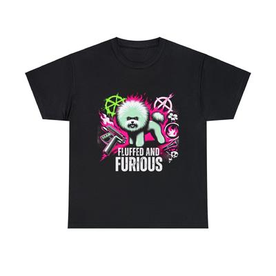 Unisex Erwachsenen T-Shirt Aufgeplustert und Wütend Bichon Frisé Hund Rebellion T-Shirt Lustig