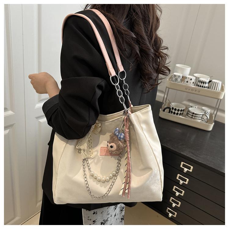 Korean Style Faux Leather Tote Bag for Women Large Capacity Commuter Shoulder Handbag
