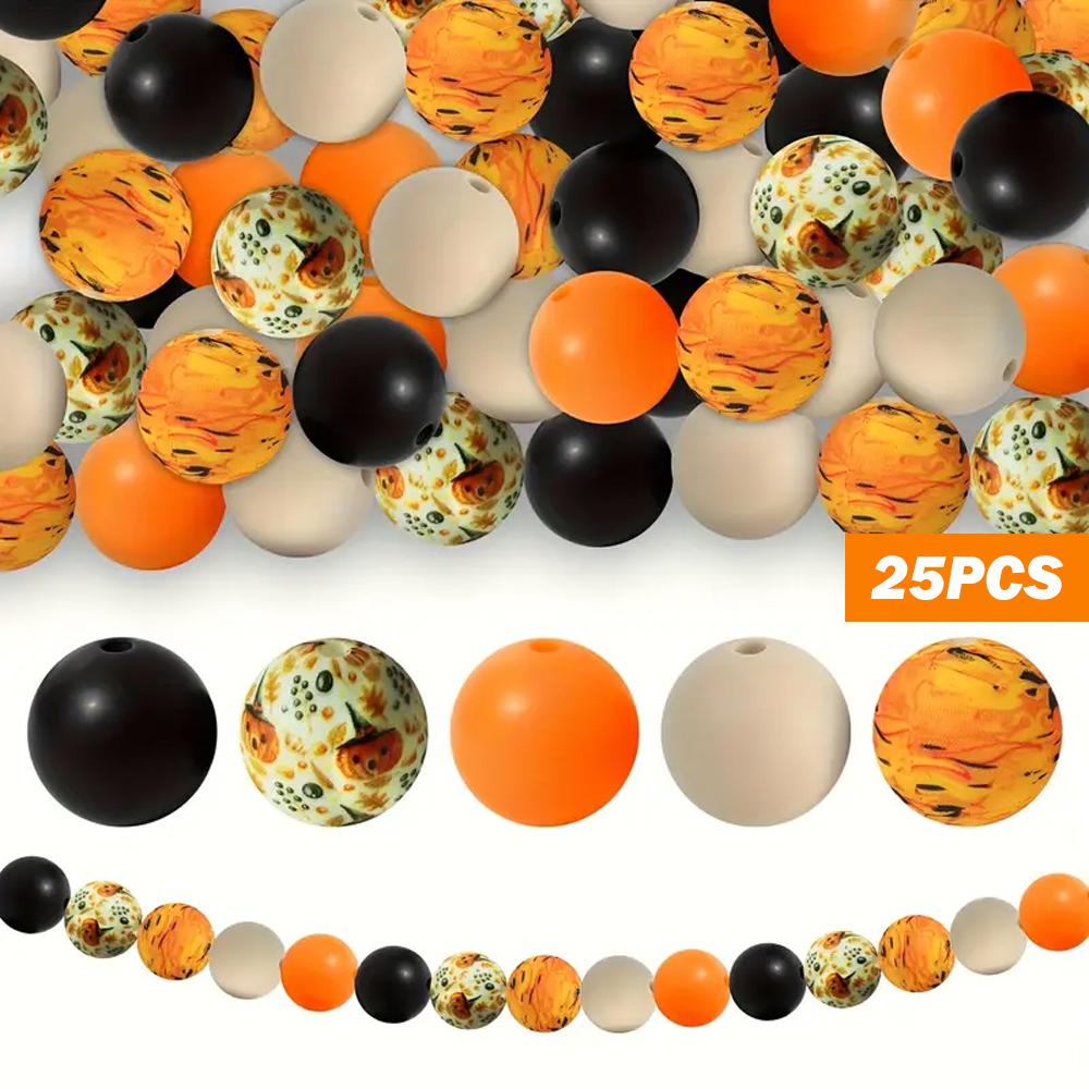 

25PCS Autumn Pumpkin Series Silicone Beads Set, Perfect for DIY Keychains, Necklaces, Bracelets, and Other Crafts