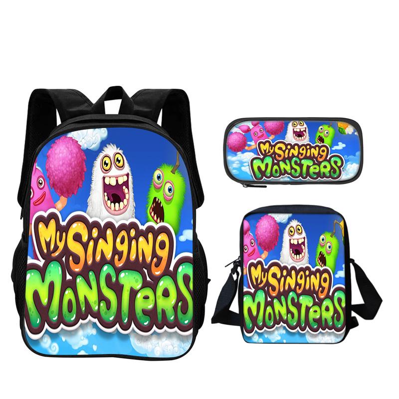 My Singing Monsters Backpack, Pencil Case, Shoulder Bag 3Pcs Set Game Cartoon Print Kindergarten, Primary School, Boys and Girls