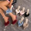 Women's Furry Heeled Mules Metal Toe Slippers for Women Fashion Plush Size Spring Autumn High Heels Outdoor Baotou Half Slipper