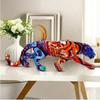 25.5cm Graffiti Panther Statue Animal Figurine Abstract Geometric Style Resin Leopard Sculpture Home Office Desktop Decoration