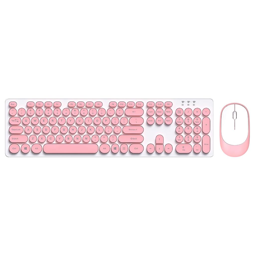 T-WOLF TF770 2.4G Wireless Keyboard Mouse Combo  Punk Round Keycap Comfortable   Typing Wide Compatibility Pink