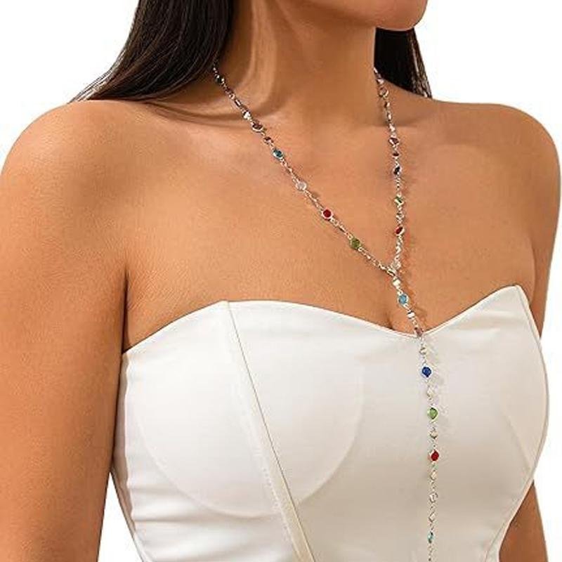 Элегантный Цветной Кристальный Набор Подвесок на Шею Модный Многослойный Y-образный Длинный Ожерелье Для Женщин Ежедневное Вечеринка Праздничные Украшения