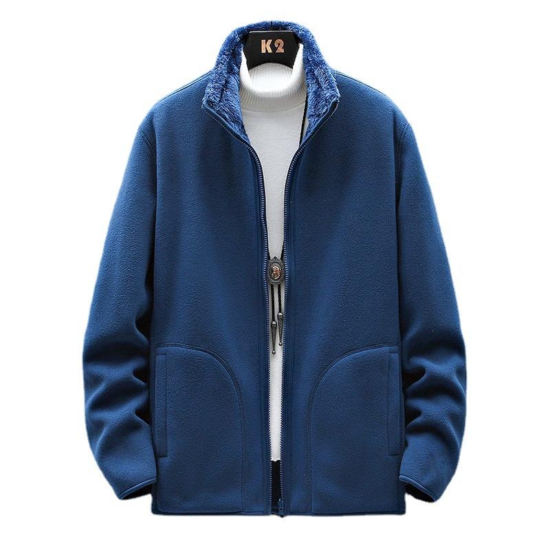 Men's Autumn and Winter Warm Fleece Cardigan Loose Plus Size Jacket Outdoor Warm Stand Collar Top