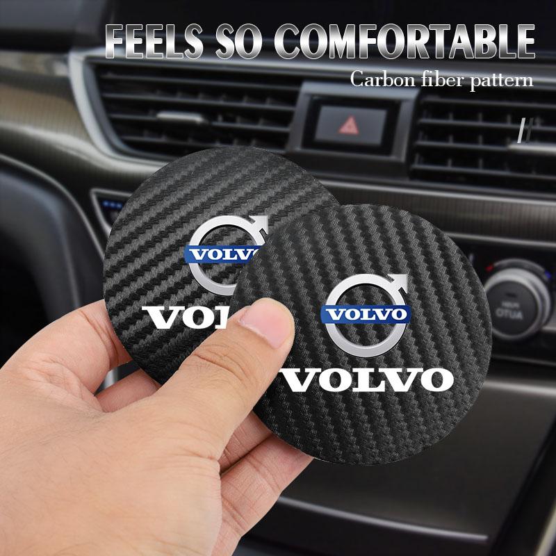 tkseq3 Car Cup Anti-Slip Carbon Coaster Bottle Pad Accessories For Volvo XC90 XC60 V50 S60 V70 V60 V40 S90 olestar AWD XC40 S80 T6 V90