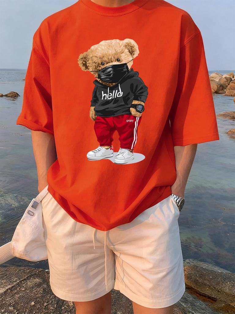 Sports Cartoon Bear Wearing Mask Prints TShirts Womens Summer Cotton Short Sleeve Tees ONeck Soft Loose Tops Casual Clothes