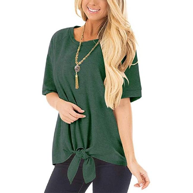 2026 Women's Fashion Wish Summer New Round Neck Short Sleeve Loose T-Shirt with Knotted Hem