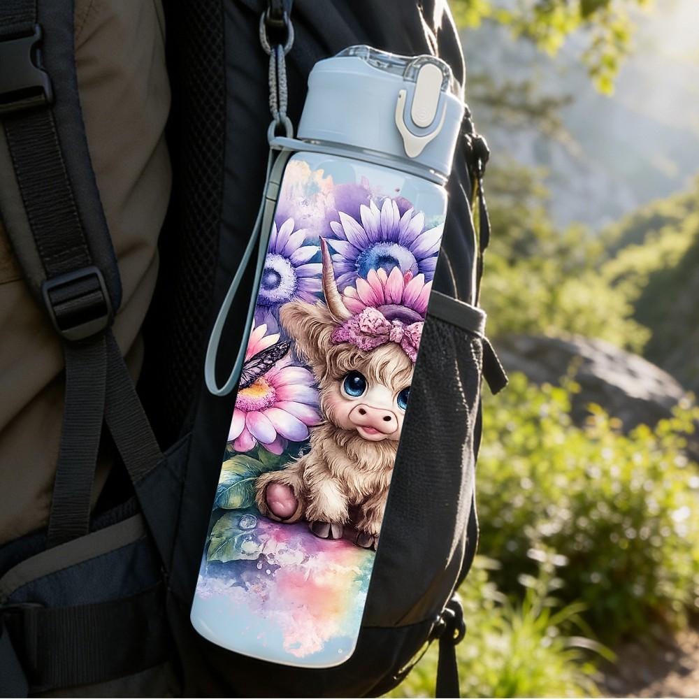 1PC Puppy Dog Mixed Flower Print 750ml Color Plastic Sports Water Bottle Leakproof Flip Straw Lid Suitable for Sports Office Home Use