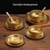 Retro Gold Stainless Steel Tableware Set: Rectangular Plate, Seasoning Dish, Bowl, Water Cup, Chopsticks, Spoon.