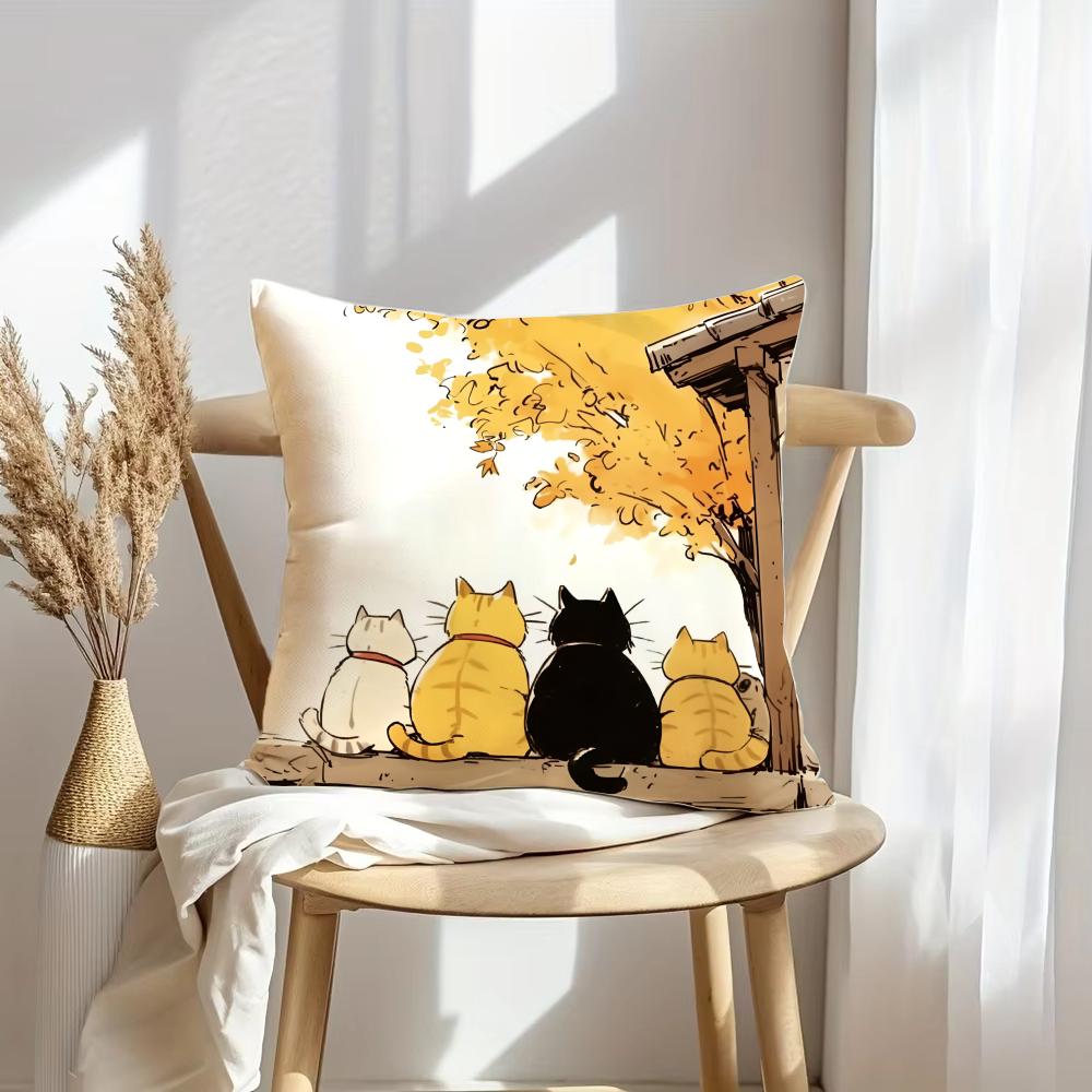Autumn Cats Cushion Cover Soft Plush Throw Pillow Cover | Double-Sided Decorative Cushion Case | Sofa Bedroom Home Decor